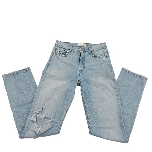 Reformation Liza High Rise Straight Jean Womens 26 Blue Crete Destroyed Wash - Picture 5 of 12